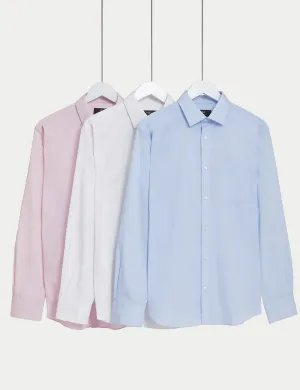 3 pairs of regular fit long sleeve shirts easy to iron Marks & Spencer, blue mix