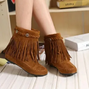 Boho Tassel Fringe Faux Suede Boots