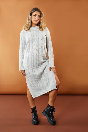 Grey Cabled Knit Oversized Midi Dress - Susan